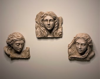 Handmade Greek Goddess Wall Sculpture, Trio of Beauty, Home Decor