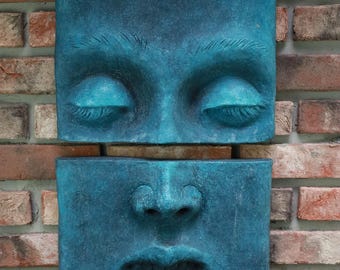 Handmade Polymer Marble Powder Wall Sculpture, Ancient Mythology Face Art