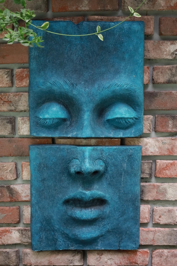 Handmade Polymer Marble Powder Wall Sculpture, Ancient Mythology Face Art