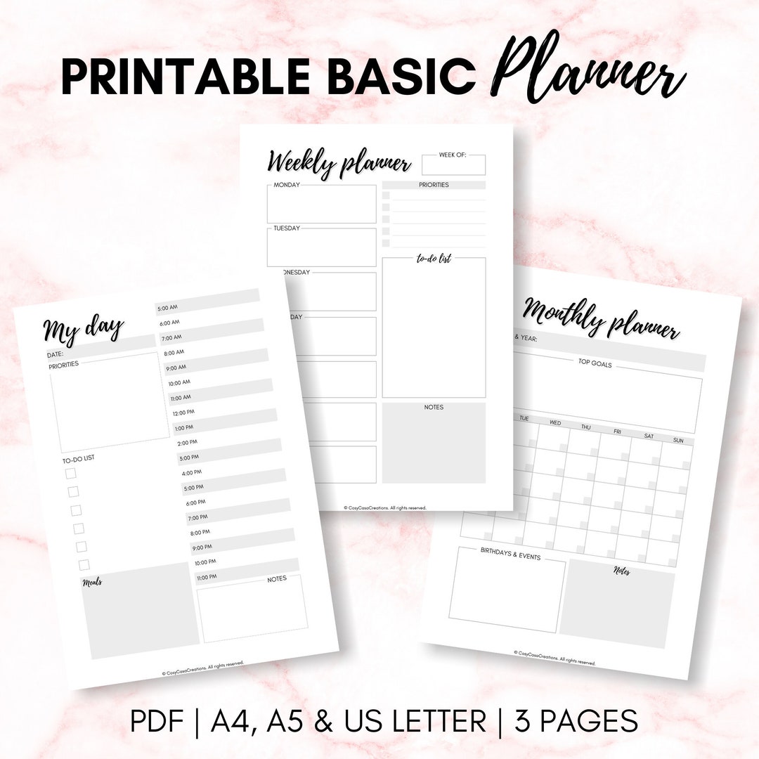 Daily planner printable weekly planner monthly planner etsy