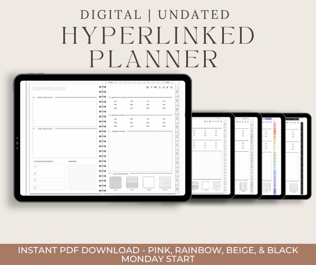 Hyperlinked Digital Planner Undated (bonus Stickers and Widgets) - Etsy
