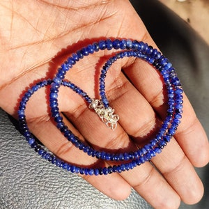 Beautiful blue sapphire necklace smooth beads, wholesale natural blue sapphire beads necklace
