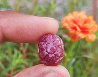 AFRICAN RUBY CRYSTAL- Natural Ruby Crystal Carved Cabochon Gemstone - Handmade Flower Carving,Wholesale Natural Ruby Crystal Carved Cabochon