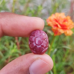 AFRICAN RUBY CRYSTAL- Natural Ruby Crystal Carved Cabochon Gemstone - Handmade Flower Carving,Wholesale Natural Ruby Crystal Carved Cabochon