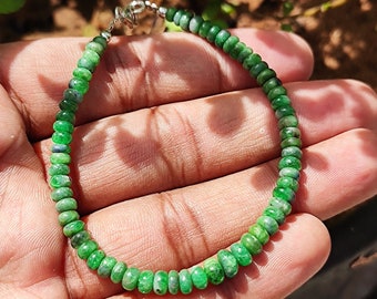 Abundance and Grounding Yoga Tsavorite Green Garnet Mala Bracelet and Bronzite natural gemstone crystal healing stretch Bracelet