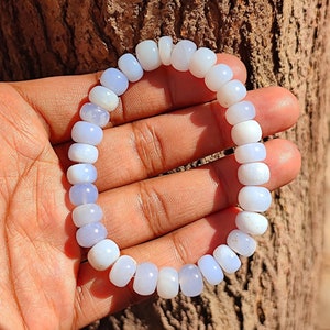 CHALCEDONY CRYSTAL BRACELET - Natural Blue Chalcedony beads bracelet - Handmade jewelry, Wholesale Beautiful Chalcedony Bracelet For Healing
