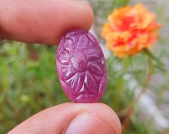 AFRICAN RUBY CRYSTAL- Natural Ruby Crystal Carved Cabochon Gemstone - Handmade Flower Carving,Wholesale Natural Ruby Crystal Carved Cabochon
