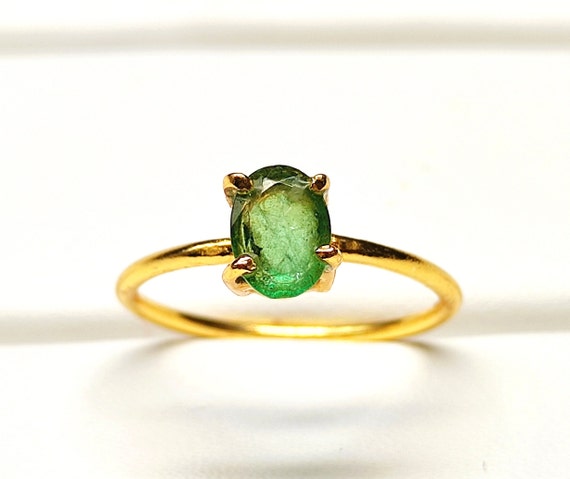 Bague En Argent 925 Avec émeraude Verte Naturelle De Zambie - Taille US 5, Ovale, Neuf Sans Boîte