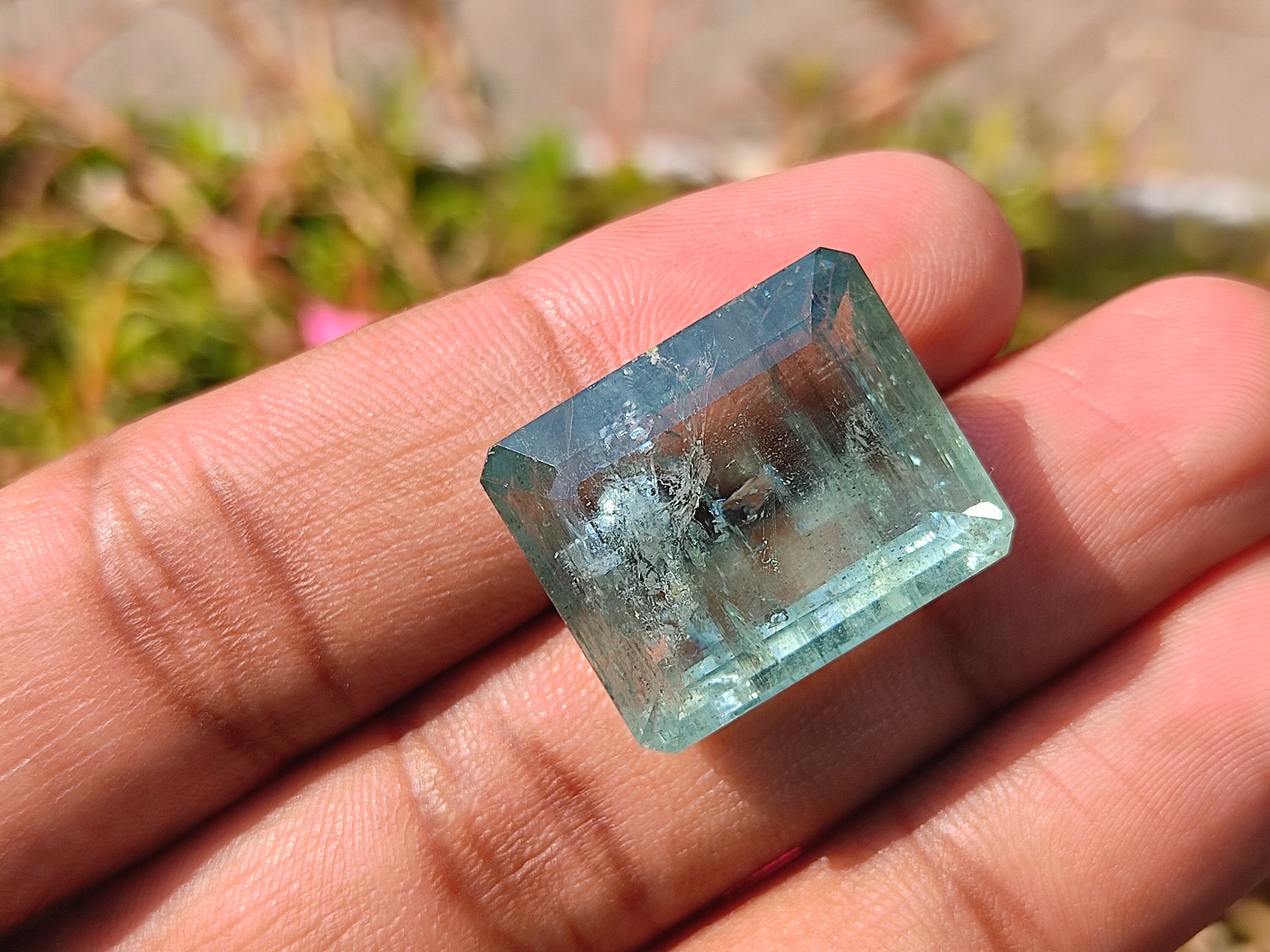 AQUAMARINE Rainbow Aura Effect Faceted Gemstone Natural Blue ...