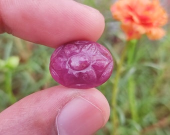 AFRICAN RUBY CRYSTAL- Natural Ruby Crystal Carved Cabochon Gemstone - Handmade Flower Carving,Wholesale Natural Ruby Crystal Carved Cabochon