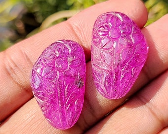 Beautiful.! Mozambique Ruby Pairs Carving - Natural heated Ruby stone - Carving pairs - Jewelry making - Amazing Ruby pairs Cabochons