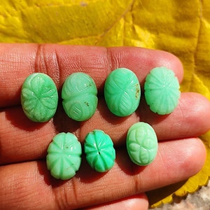 CHRYSOPRASE CRYSTAL -Natural Chrysoprase crystal Carved Cabochon Gemstone-Handmade Flower Carving,Wholesale Chrysoprase For Jewellery Making