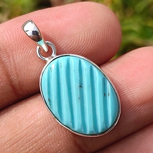 TURQUOISE Pendant - Natural Arizona Turquoise Pendant - Sterling Silver Pendant - Handmade Carving - Beautiful Turquoise Pendant, Healing