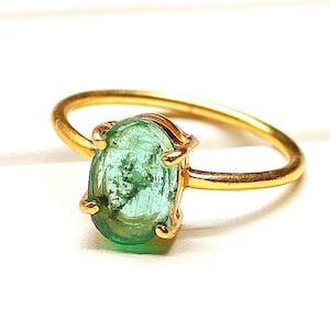Amazing ~ Emerald ring - Size 7 US, Gold plated 92.5 Sterling silver - Natural Zambian Emerald ring - Wedding jewelry - Emerald jewelry