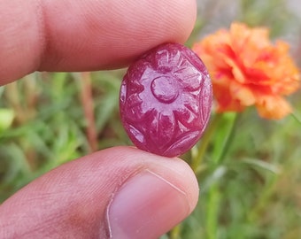 AFRICAN RUBY CRYSTAL- Natural Ruby Crystal Carved Cabochon Gemstone - Handmade Flower Carving,Wholesale Natural Ruby Crystal Carved Cabochon