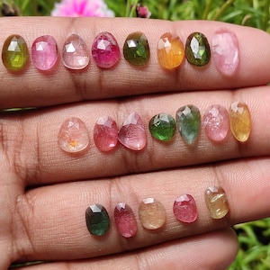 High Quality ~ Tourmaline Rose Cut Cabochon - Watermelon Tourmaline - Jewelry making - 20 pcs lot - Mataphyiscal Crystal