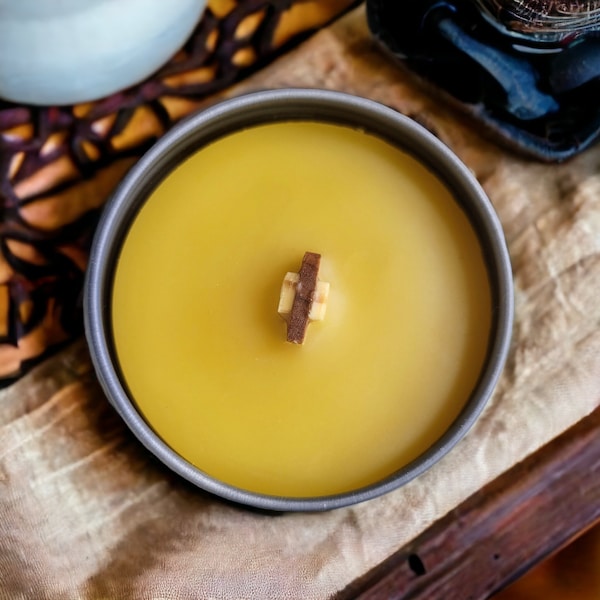 Handcrafted All Natural Beeswax Woodwork Wick Candle Natural Honey Scent All Natural Wood Wick Candle in Small or Large Tin No Perfumes