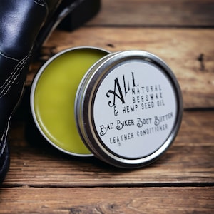 All Natural Handcrafted Beeswax & Hemp Seed Oil Bad Biker Boot Butter Leather Wax Leather Cleaner Conditioner Treatment for Boots Bags Coats