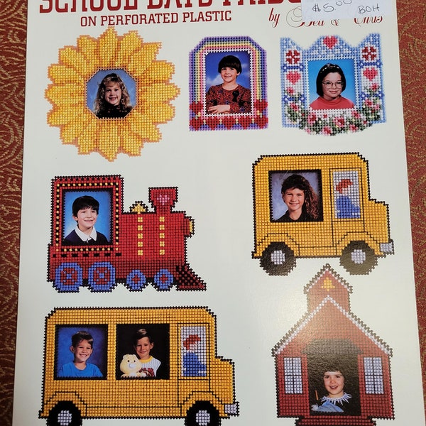 Vintage 1994 School Days Fridge Magnets on Perforated Plastic Canvas Pattern Booklet by Bea & Chris for Studio Seven with 6 Patterns