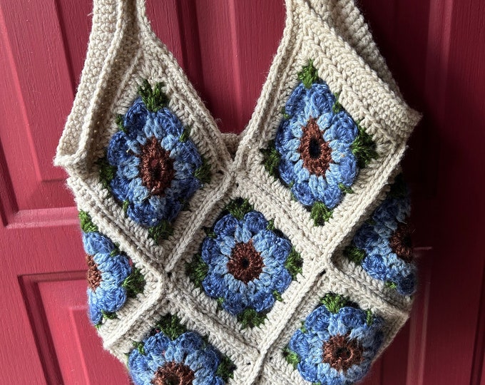 Handmade Crochet Flower Granny Square Bag Handmade Crochet Bag Blue Flower Bag Etsy