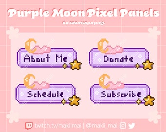 8x Cute Moon & Stars Twitch Panel Stream Pack ~ 8bit Pixel Art ~ Purple Variant