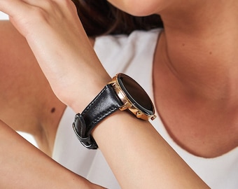 Womens Slim Handmade Leather Watch Band, Compitable With Galaxy Watch Ultra 8 7 6 5 4 Classic Active Gear 40mm 42mm 44mm Elegant Strap