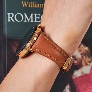 Brown Samsung Galaxy Watch Band for Women, Galaxy Leather Watch Strap, Galaxy Watch 7, 6, 5, 4, Pro, Active, 41mm, 42mm, 44mm, 45mm, 46mm