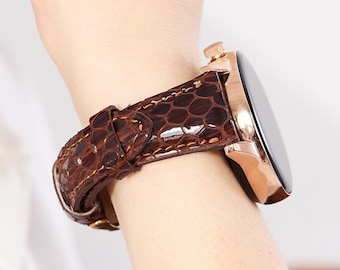 Minimal Womens Handmade Leather Watch Band, Compatible With Galaxy Watch 8 7 6 5 4 Classic Ultra Active Gear 40mm 42mm 46mm Strap