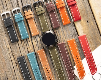 Genuine Leather Strap Fits Galaxy Watch Ultra 8 7 6 5 4 Classic Active Gear 44mm 45mm 46mm Band