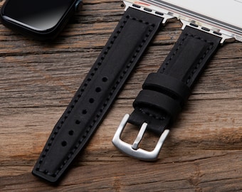 Correa para Apple Watch, piel negra, 38 mm, 40 mm, 42 mm, 44 mm, 45 mm, 49 mm / Series 8, 7, 6, 5, 4 SE Ultra / Correa para Apple Watch / Correa grabada para iWatch
