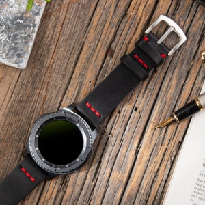 Samsung Galaxy Watch Strap  / Black / Galaxy Watch 5, 6, 7, Pro & 4 / Frontier / Active 2 / 40 41 44 45 46 mm Genuine Leather / Personalized