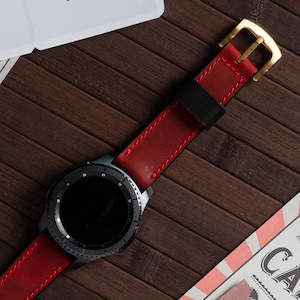Anniversary Gift, Personalized Samsung Galaxy Watch Band, Red, Galaxy Watch 4, Watch 5, Active, Gear, Frontier, Leather band, 20mm, 22mm