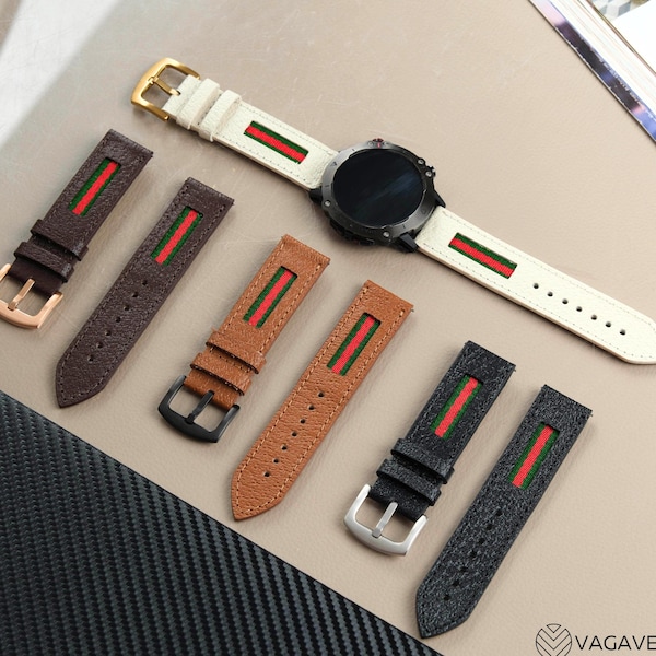 Grönt rött grönt läderarmband, kompatibelt med Galaxy Watch 8 7 6 5 4 Ultra Classic 40 mm 44 mm 45 mm 46 mm rem