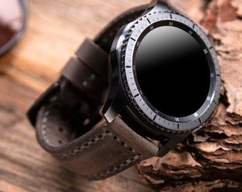 Personalized Gray Leather Watch Band, Compatible with Galaxy Watch 8 7 6 5 4 Ultra Classic 40mm 44mm 45mm 46mm Strap