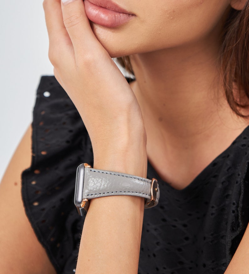 Bracelet Apple Watch, Pour femme, Bracelet mince pour iWatch, Cadeau d'anniversaire, Cadeau de la Saint-Valentin, Cadeau pour petite amie, Le meilleur cadeau pour femme Gris