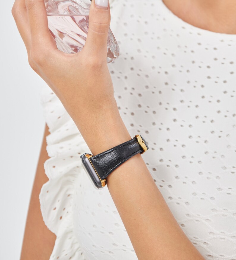 Bracelet Apple Watch, Pour femme, Bracelet mince pour iWatch, Cadeau d'anniversaire, Cadeau de la Saint-Valentin, Cadeau pour petite amie, Le meilleur cadeau pour femme Noir