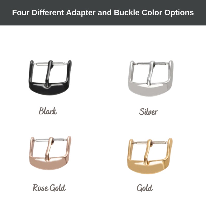 Puede incluir: Cuatro colores diferentes de hebilla de correa de reloj: negro, plateado, oro rosa y oro.