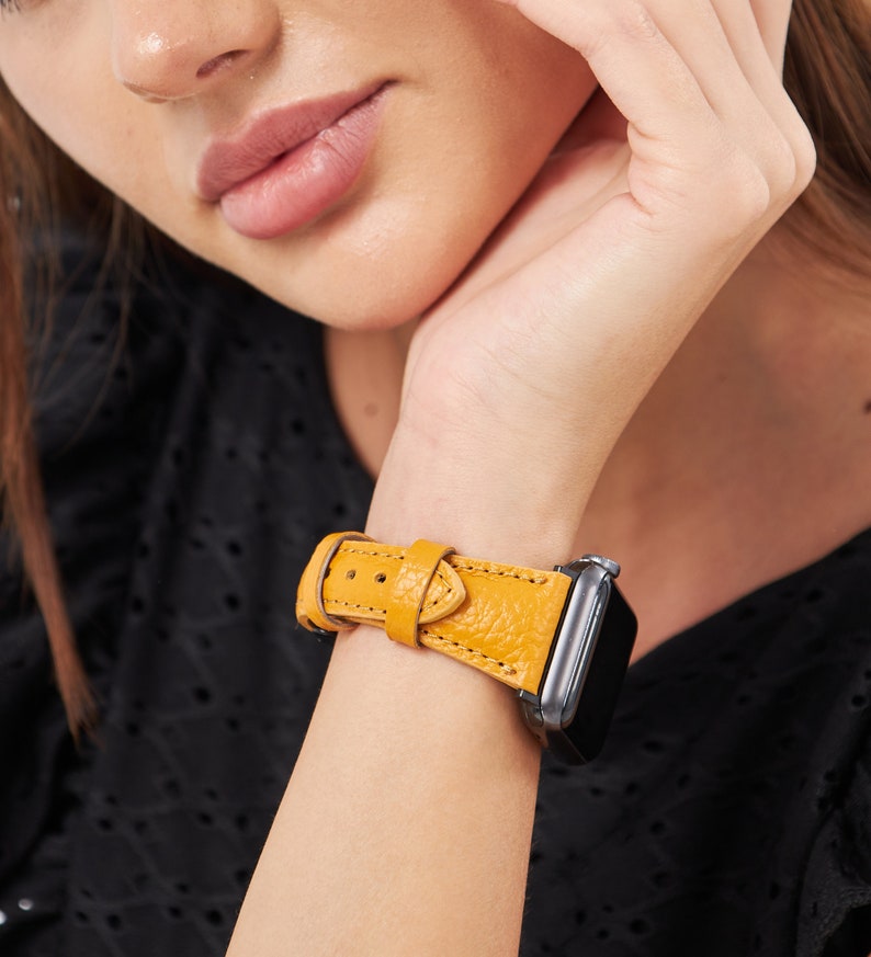 Bracelet Apple Watch, Pour femme, Bracelet mince pour iWatch, Cadeau d'anniversaire, Cadeau de la Saint-Valentin, Cadeau pour petite amie, Le meilleur cadeau pour femme Jaune