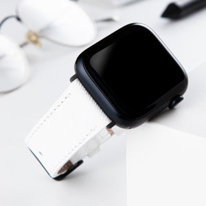 White Genuine Leather Apple Watch Band, For Series 1-8, Apple SE, Ultra, Personalized Apple Watch Strap, 49mm, 45mm, 44mm, 41mm, 40mm, 38mm