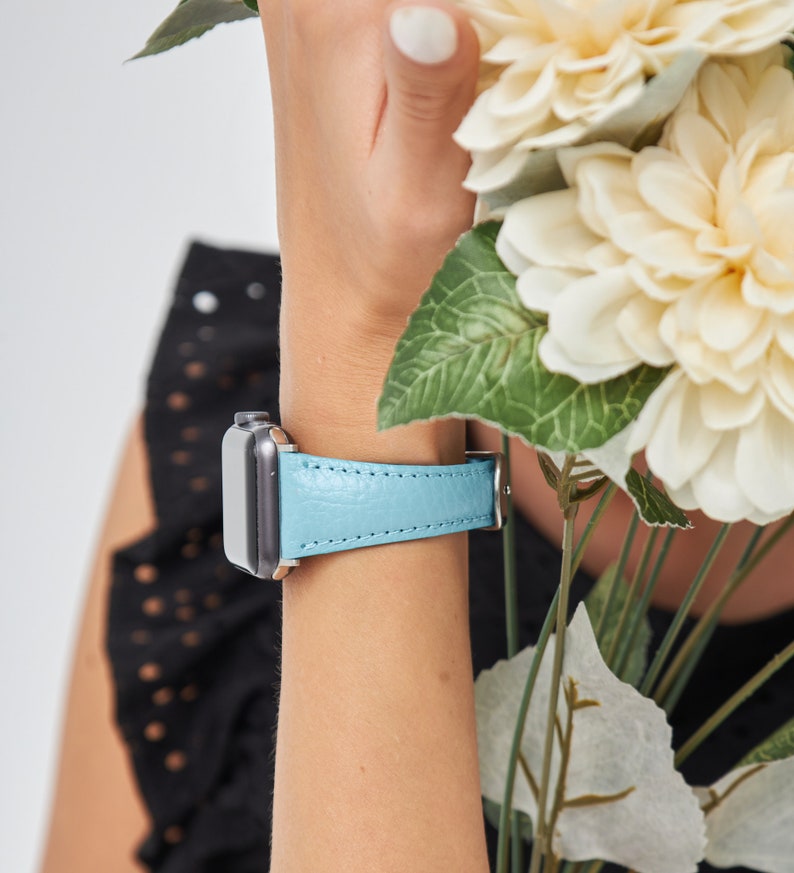 Bracelet Apple Watch, Pour femme, Bracelet mince pour iWatch, Cadeau d'anniversaire, Cadeau de la Saint-Valentin, Cadeau pour petite amie, Le meilleur cadeau pour femme Bleu