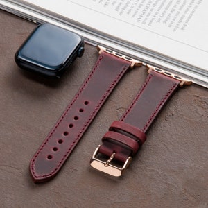 Bordeauxrode Apple Watch-band, 38, 40, 41, 42, 44, 45, 49 mm, ultra, echt leer, iWatch Bracelet Series Ultra 8 7 6 5, SE gepersonaliseerd cadeau
