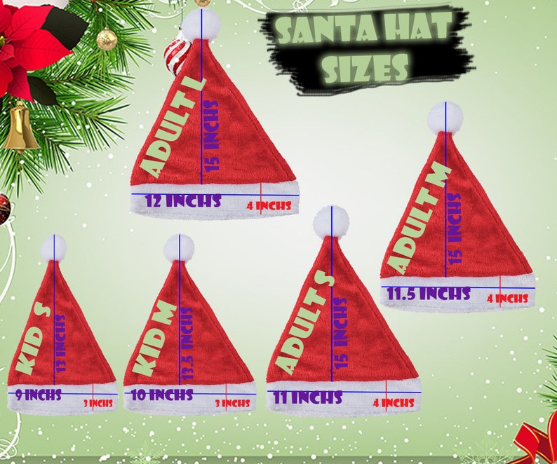 Custom printed santa hat Adult Santa Hat X-Mas Party Hat Kids Santa Hat Customized hat Christmas Hat Personalized Hat Christmas Party