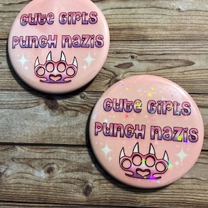 Cute Girls Punch Nazis Button | Kawaii, Feminism, Anti-Fascism |