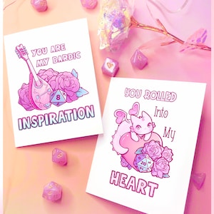 Cartão de aniversário de dia dos namorados em tons pastel inspirado em Dungeons and Dragons