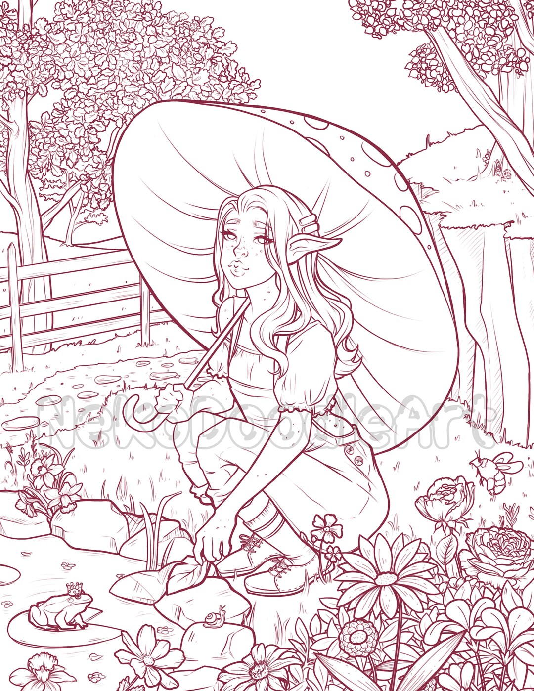 Fantasy Mushroom Girl Digital Printable Coloring Page for Adults and ...