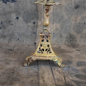 Ornate baroque candle holder with angel, cherub Vintage brass candlestick Floral candleholder Boho room decor