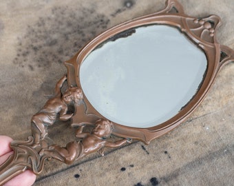 Art deco hand mirror Art nouveau handheld mirror Antique vanity decor