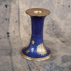 Celestial candlestick  Vintage enameled candleholder Sun Stars and Moon candle holder Altar decor Gift for witch friend
