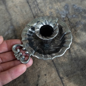 Vintage chamberstick Chamber candle holder with handle Small ornate metal candlestick Victorian candleholder
