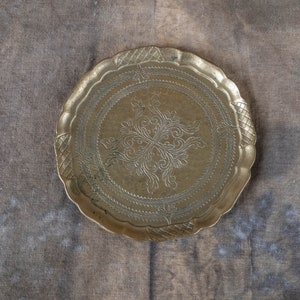 Pillar candle plate Vintage brass trinket dish Mandala altar offering dish